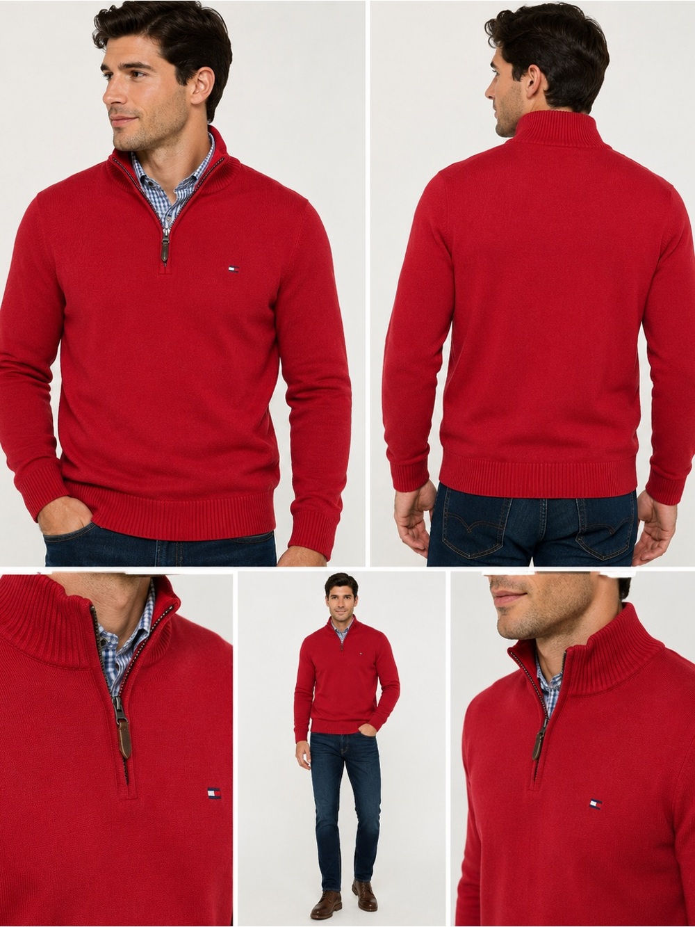 Tommy Hilfiger Men’s Red Half-Zip Mock Neck Sweater
